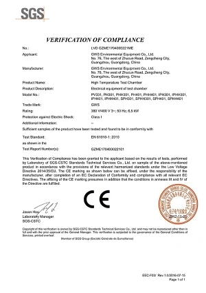 Câmara de alta temperatura 380 V - Certificado LVD