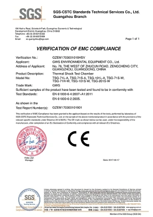 Câmara de teste de choque - Certificado EMC