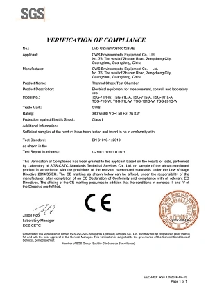 Câmara de teste de choque - Certificado LVD
